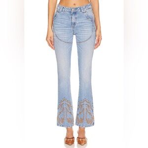 Free‎ People Understated Leather Western Stretch Jeans in Cowboy Tears Blue